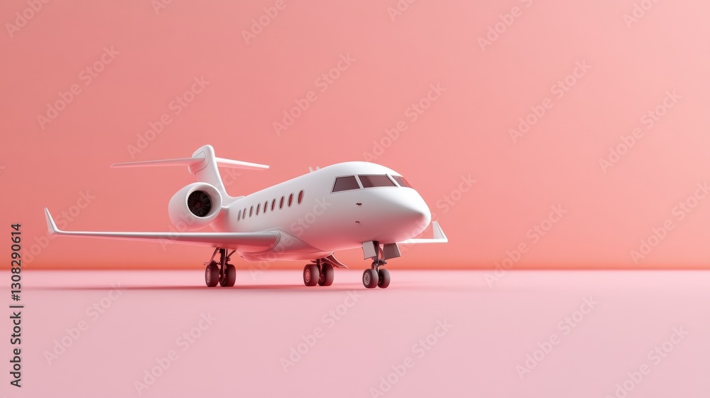 Small white airplane on a soft pink background evoking a sense of calmness and serenity in aviation imagery Small white airplane on a soft pink background evoking a sense of calmness and serenity in aviation imagery