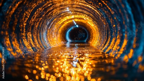 Underground pipe relining process. Liner curing with bright resin texture. Expert plumbing maintenance. Realistic depth lighting shows underground infrastructure repair. Innovative waterproofing , 32k