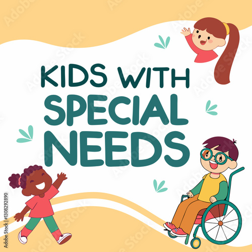 Diversity and Inclusion: Happy Children with Special Needs Illustration