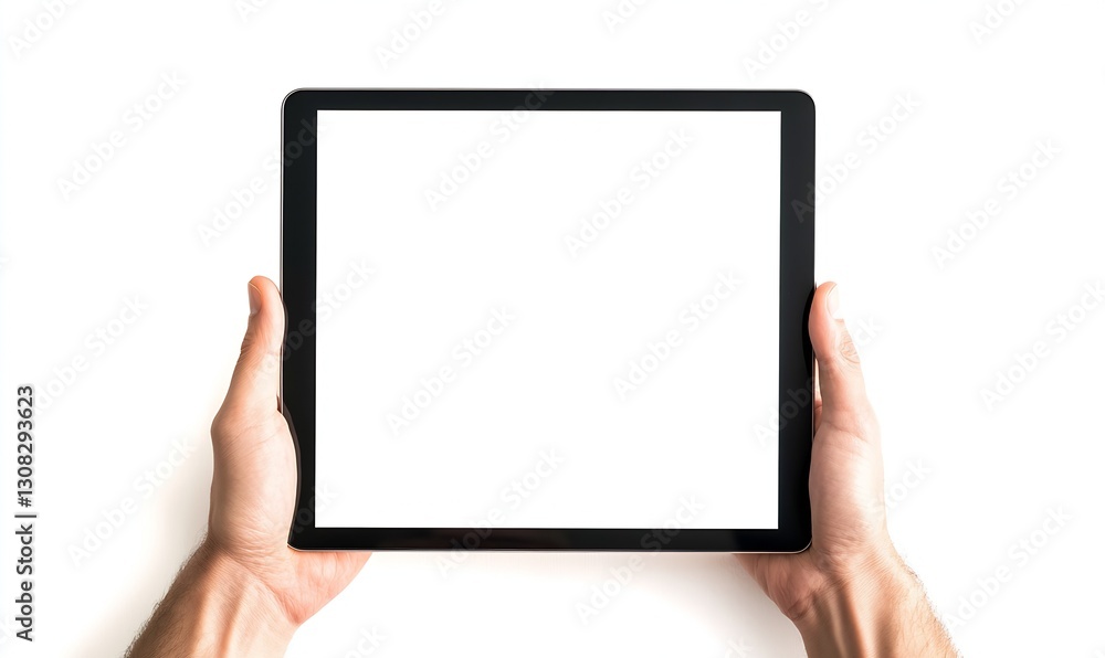 Two hands holding a blank tablet illustrating modern technology and communication : Generative AI Two hands holding a blank tablet illustrating modern technology and communication : Generative AI