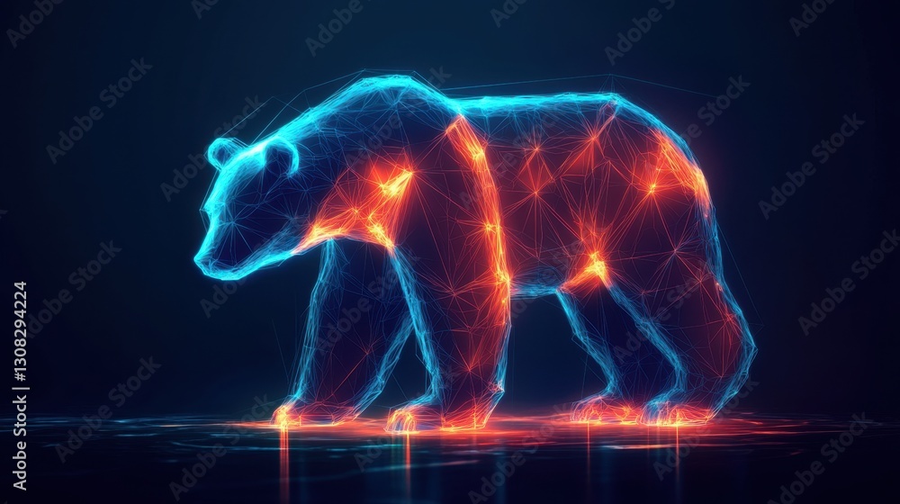 Futuristic Artistic Representation of a Bear Formed Through Neon Geometric Patterns and Illuminated by Bright Colors Futuristic Artistic Representation of a Bear Formed Through Neon Geometric Patterns and Illuminated by Bright Colors