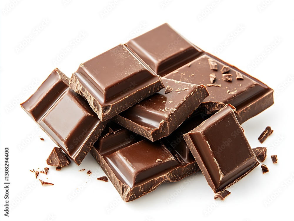 Rich dark chocolate pieces stacked together showcasing texture and thickness : Generative AI Rich dark chocolate pieces stacked together showcasing texture and thickness : Generative AI