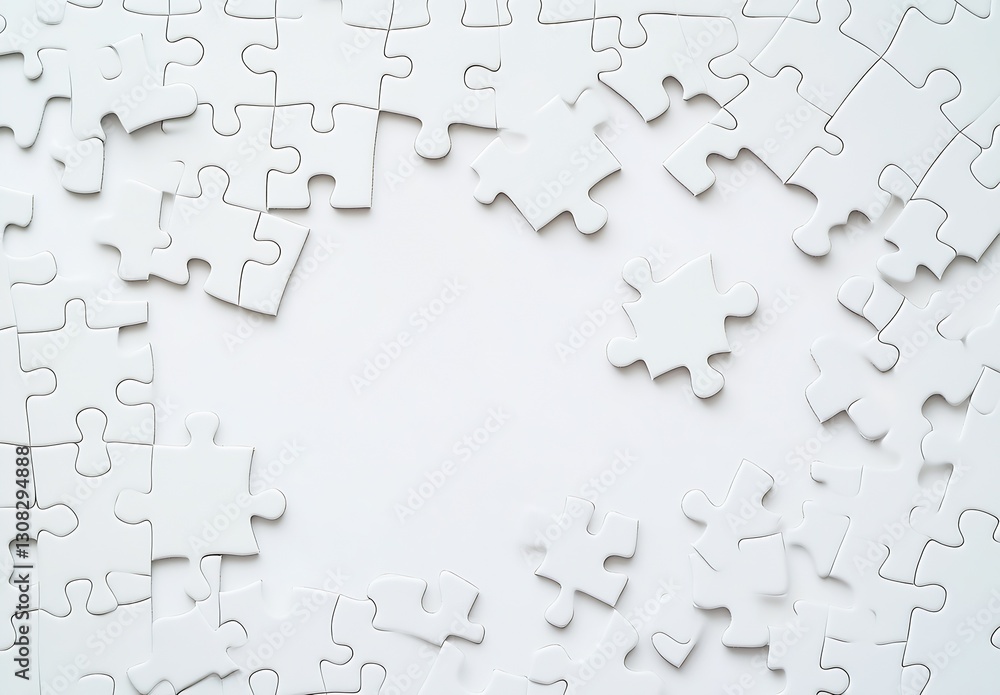 White Puzzle Pieces on Blank Surface for Creative Design : Generative AI White Puzzle Pieces on Blank Surface for Creative Design : Generative AI