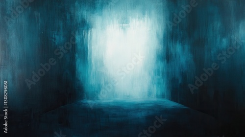 Wallpaper Mural A captivating painting depicting a dark blue room, where soft, warm light spills through an ajar door, casting gentle shadows and illuminating the rich textures of the walls. Torontodigital.ca