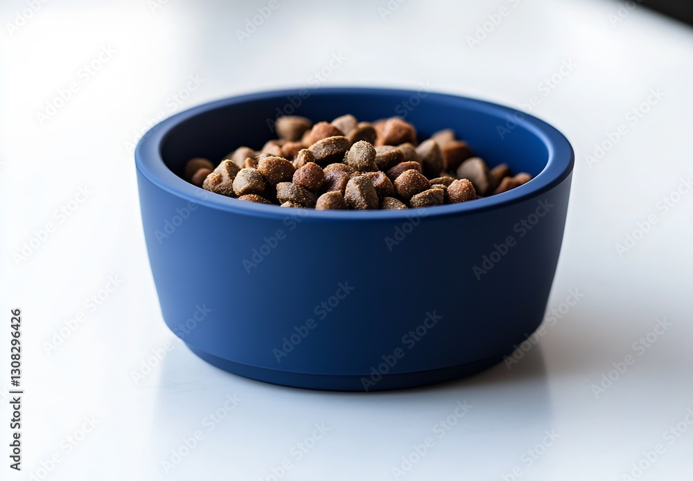 Sleek Dark Blue Dog Food Bowl with Crunchy Kibble on Plain Surface : Generative AI Sleek Dark Blue Dog Food Bowl with Crunchy Kibble on Plain Surface : Generative AI