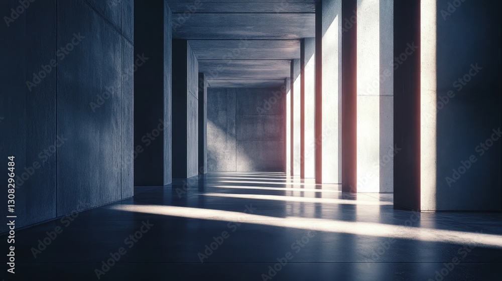 Serene Light and Shadow Play in a Modern Concrete Interior Space with Tall Columns Creating a Calm Atmosphere Inviting Reflection and Creativity Serene Light and Shadow Play in a Modern Concrete Interior Space with Tall Columns Creating a Calm Atmosphere Inviting Reflection and Creativity