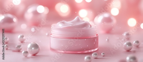 Pink cream jar with pearls.