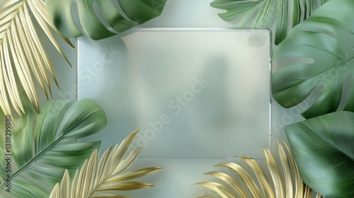 Elegant Tropical Leaves Surrounding Empty Space for Design Use