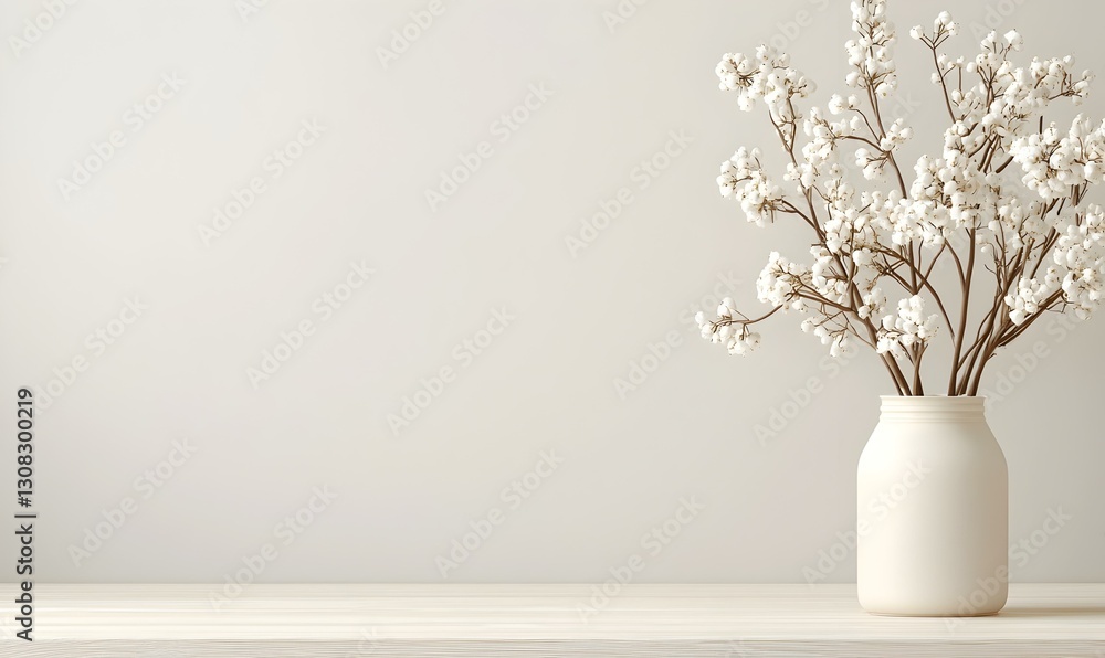 Elegant White Flowers in Simple Vase on Wooden Table Surface