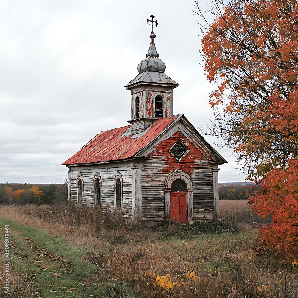 Abandoned Church in Autumn Field Abandoned Church in Autumn Field