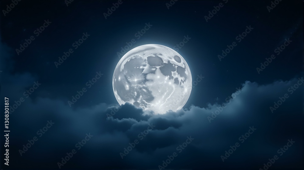 Fototapeta premium 一轮圆月挂在云间