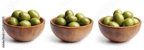 Fresh Green Olives in Wooden Bowls Decorative Image for Culinary and Health Use : Generative AI