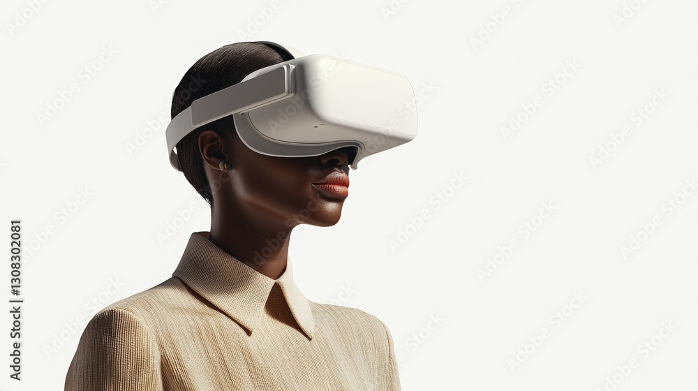 Woman immersed in virtual reality experience with headset and controllers engaged in an interactive digital world Woman immersed in virtual reality experience with headset and controllers engaged in an interactive digital world