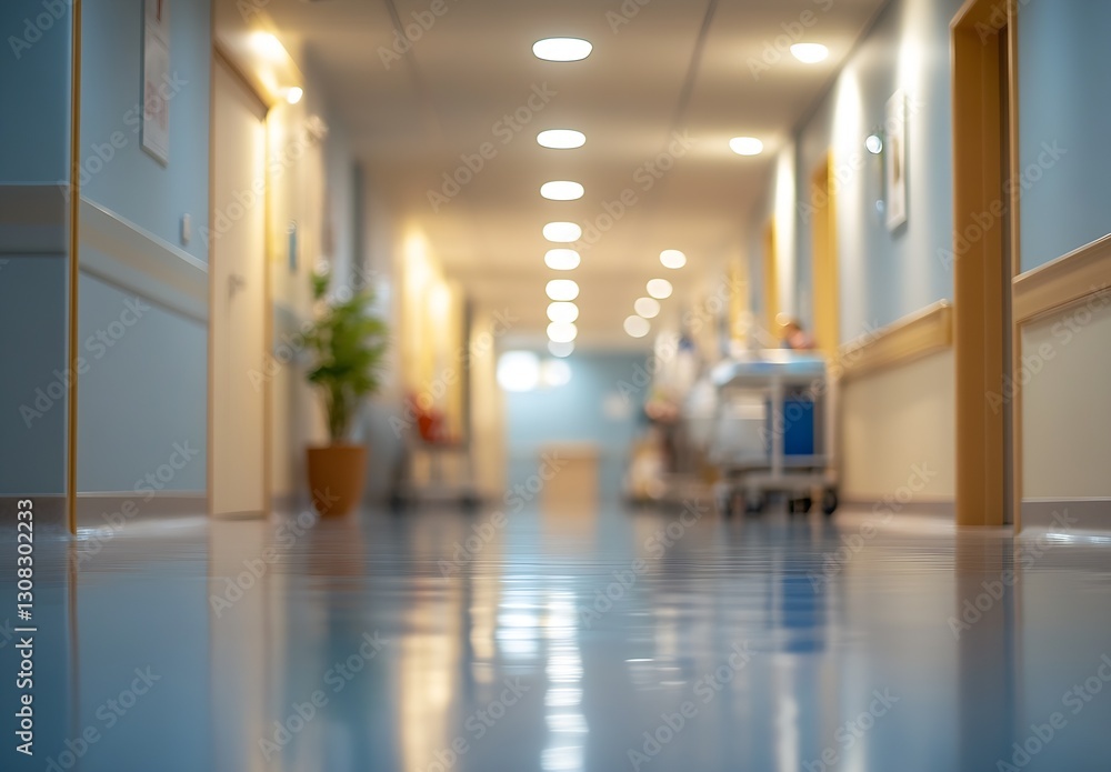 Bright and clean hospital corridor with modern lighting and minimalist design : Generative AI Bright and clean hospital corridor with modern lighting and minimalist design : Generative AI