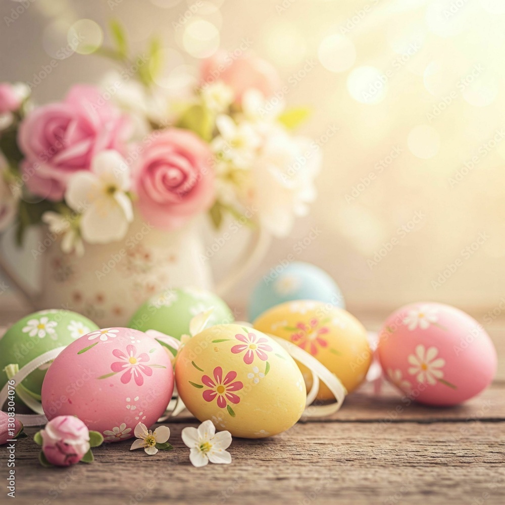 Easter Christian Background with Flowers and Eggs – Perfect for Religious Cards, Church Decorations, and Faith-Based Events Easter Christian Background with Flowers and Eggs – Perfect for Religious Cards, Church Decorations, and Faith-Based Events