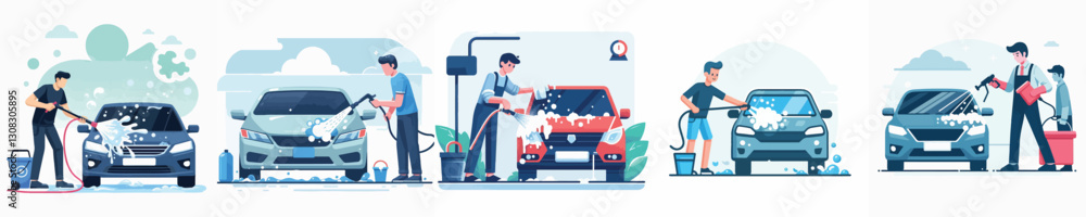 Vector of a person washing a car. Vector of a person washing a car.