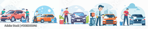 Vector of a person washing a car.
