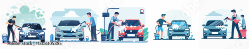Vector of a person washing a car.