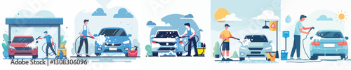 Vector of a person washing a car.