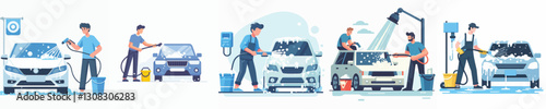 Vector of a person washing a car.