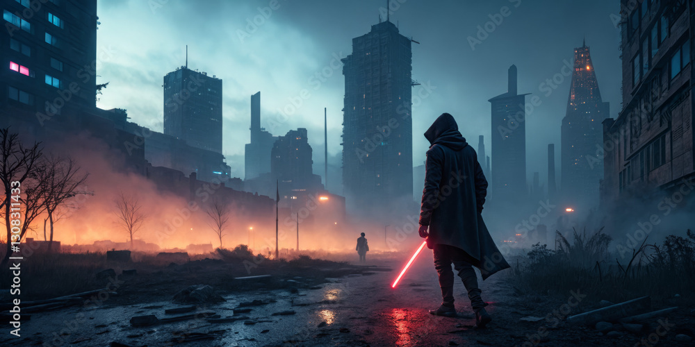 Fototapeta premium futuristic city with digital weapon