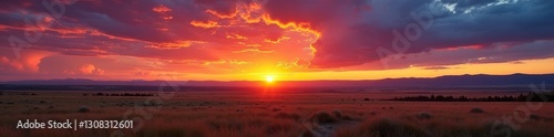 Dramatic sunset over Yellowstone's vast plains , sunset, wyoming, natural beauty