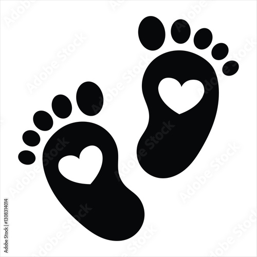 Baby feet heart silhouette icon vector illustration design