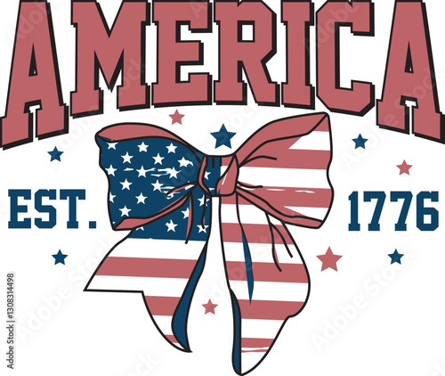 America Coquette bow Fourth of July T shirt Design