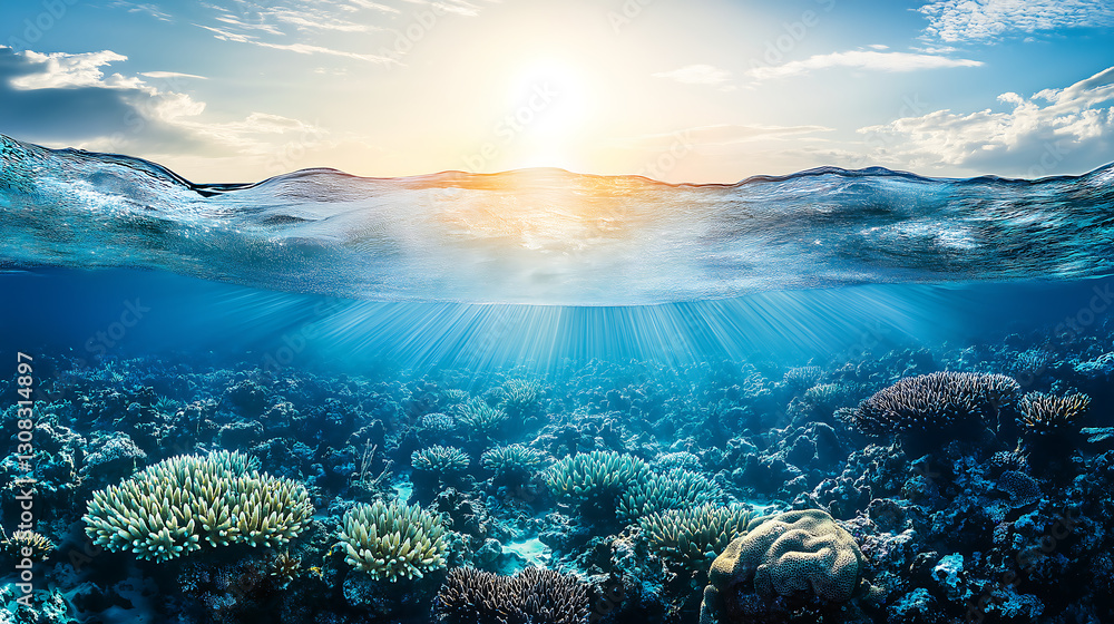 Dynamic image of Sunlight entering underwater ocean, Summer background. Dynamic image of Sunlight entering underwater ocean, Summer background.