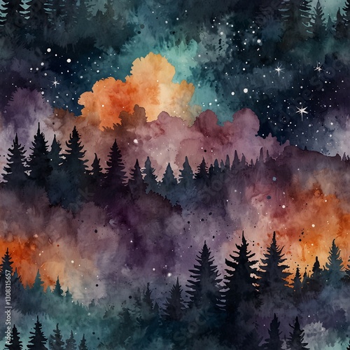 Mystical Night Sky and Dreamy Mountain Landscape