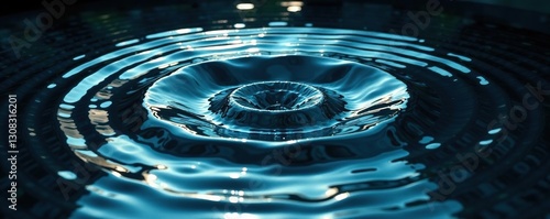 Dark water surface, concentric circles expanding from unseen impact, texture, ripples