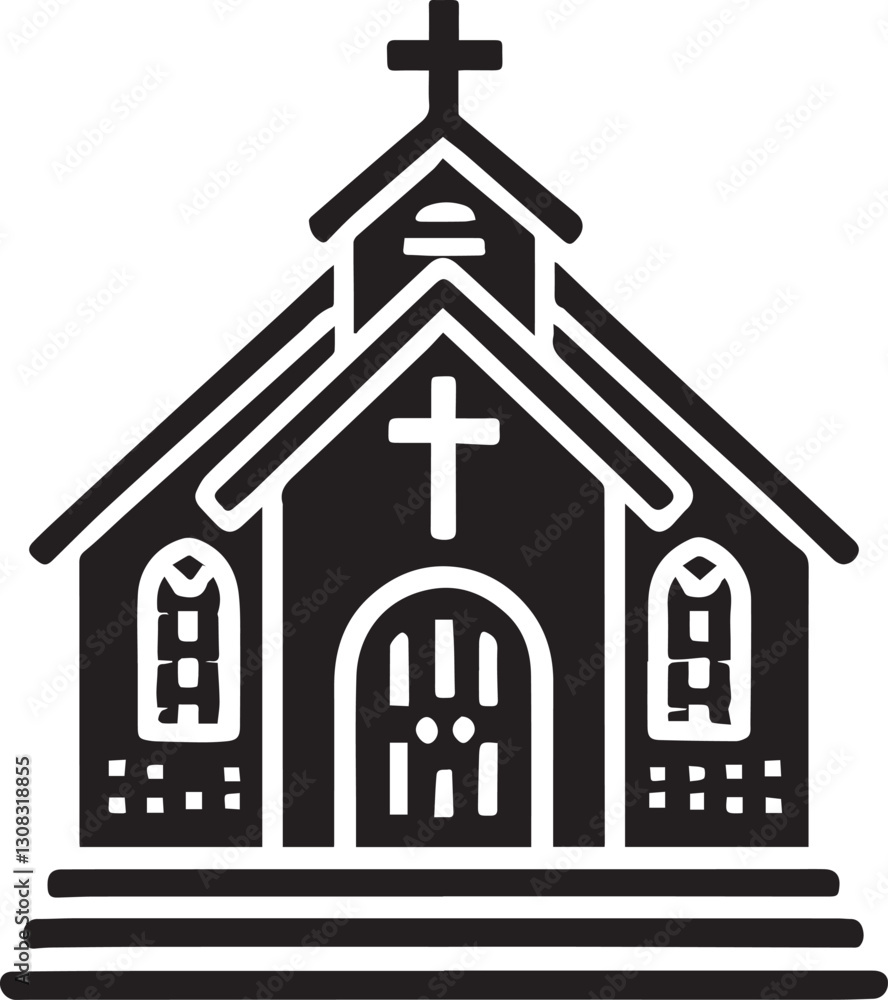 church icon vector illustration, black church silhouette vector, church logo vector, church silhouette vector isolated on white background