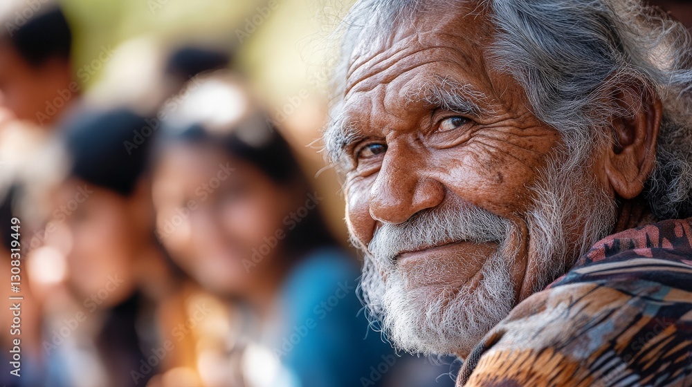 Elderly hispanic male smiling in a group outdoors Elderly hispanic male smiling in a group outdoors