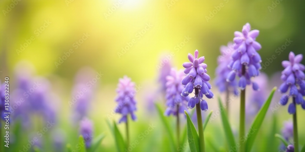 Obraz premium A Field of Delicate Purple Spring Flowers Basking in the Warm Golden Sunlight of a Beautiful Day