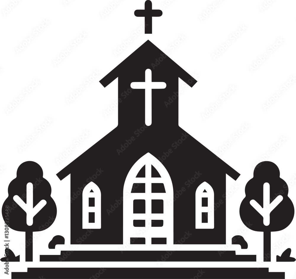 church icon vector illustration, black church silhouette vector, church logo vector, church silhouette vector isolated on white background