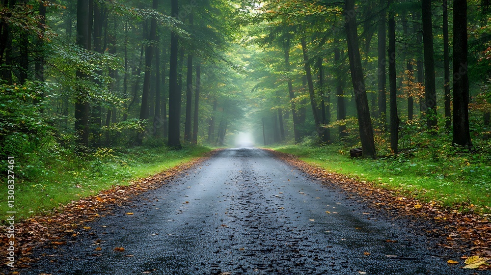 Obraz premium Misty forest road autumn