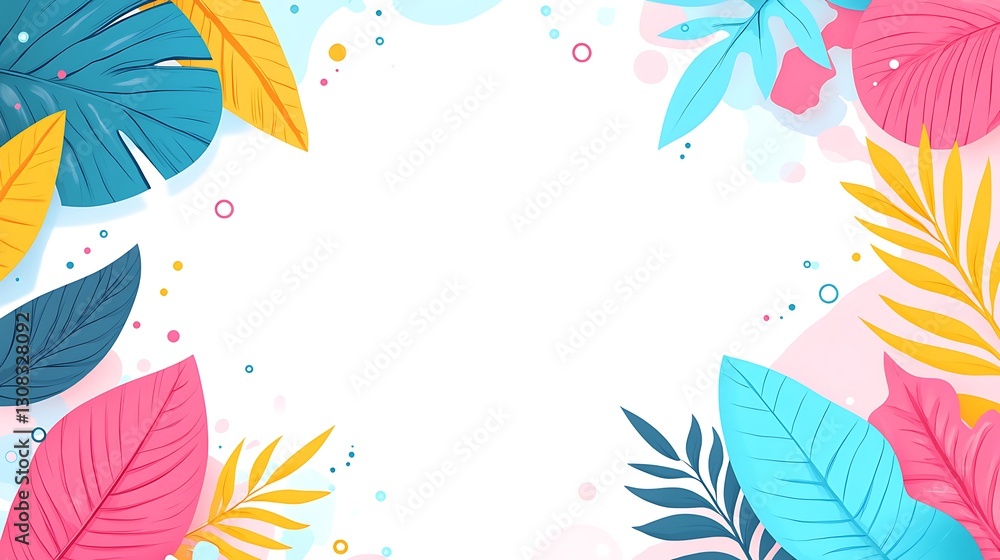 Fototapeta premium Colorful tropical leaves frame on white background.
