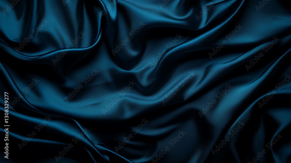 Dark blue silk fabric with elegant folds and drapes. Dark blue silk fabric with elegant folds and drapes.