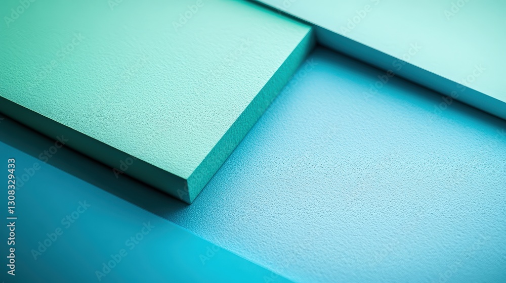 Fototapeta premium A delicate light blue surface meets soft light green in an intimate close-up. Thin paper forms this rectangle, subtly tilted left, with gentle, intriguing edges dancing across the frame