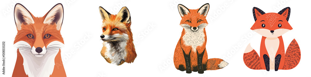 Obraz premium Enchanting collection of playful and charming fox designs in various styles and poses These adorable vulpine characters are perfect for use in wildlife nature and outdoor themed projects