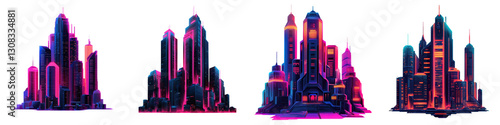 Futuristic cityscape with towering skyscrapers vibrant neon lights and a digital sci fi aesthetic  This image showcases a dynamic colorful and visually striking urban landscape of the future photo