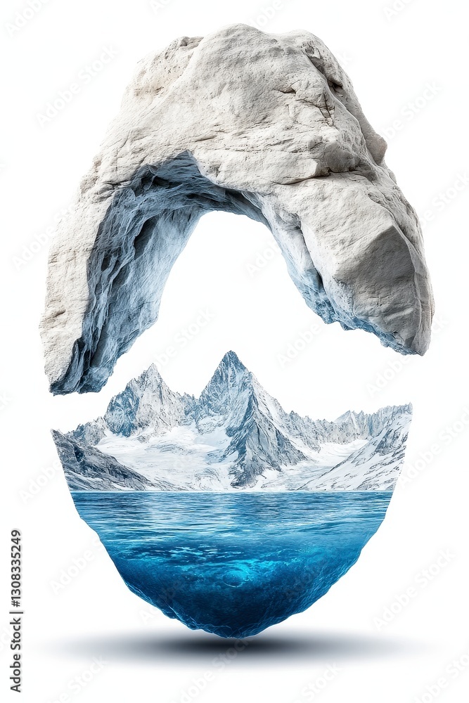 Obraz premium Abstract Gray Rock Reveals Serene Mountain Landscape and Blue Water