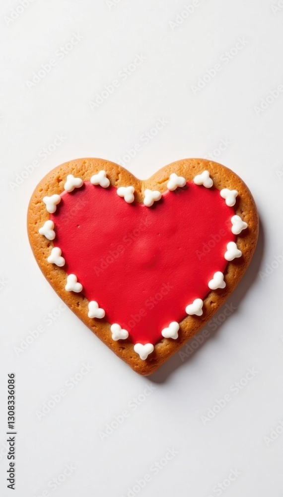 Empty red white gingerbread heart cookie, isolated , white background, valentine, clean Empty red white gingerbread heart cookie, isolated , white background, valentine, clean