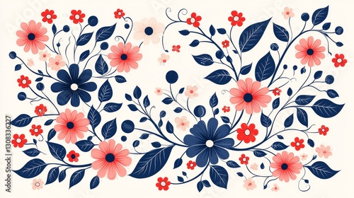 Wallpaper Mural Floral design art digital illustration colorful flowers and vines nature decorative view Torontodigital.ca