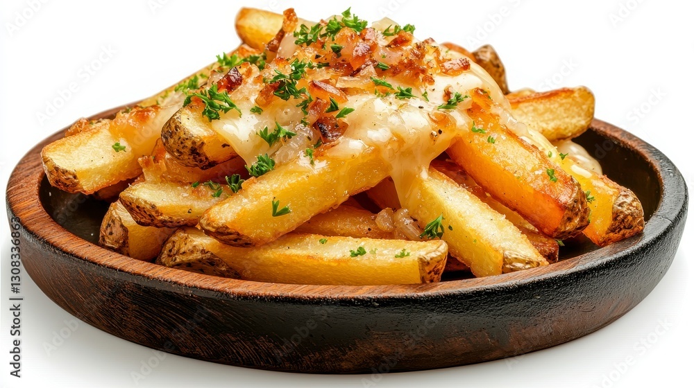 Indulge in Deliciousness A Close-Up View of Crispy French Fries Topped with Melted Cheese, Savory Bacon Bits, and Fresh Green Herbs, Perfect for Food Bloggers, Restaurant Menus, and Culinary Indulge in Deliciousness A Close-Up View of Crispy French Fries Topped with Melted Cheese, Savory Bacon Bits, and Fresh Green Herbs, Perfect for Food Bloggers, Restaurant Menus, and Culinary