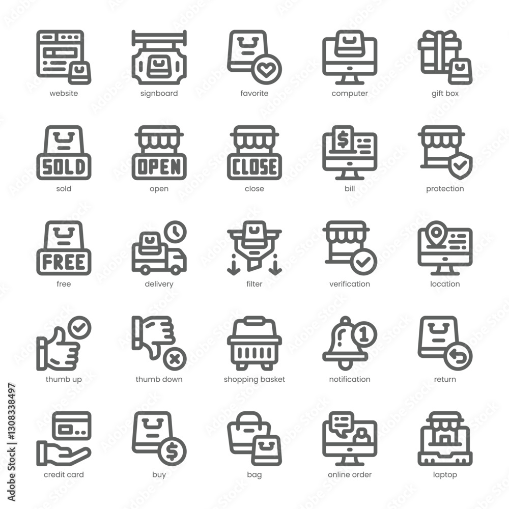 Shopping and Commerce Icon pack for your website, mobile, presentation, and logo design. Shopping and Commerce Icon outline design. Vector graphics illustration and editable stroke. Shopping and Commerce Icon pack for your website, mobile, presentation, and logo design. Shopping and Commerce Icon outline design. Vector graphics illustration and editable stroke.