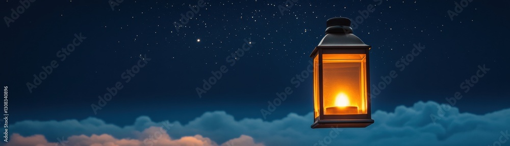 A glowing lantern floats among clouds under a starry night sky, creating a serene and magical atmosphere. A glowing lantern floats among clouds under a starry night sky, creating a serene and magical atmosphere.
