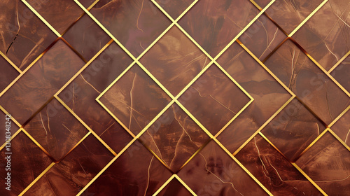 Luxurious Geometric Pattern with Gold Lines on Mocha Mousse Background