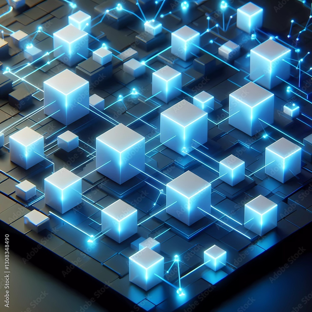 Abstract futuristic visualization minimalist artificial intelligence technology digital modern 3D isometric blockchain interconnected cube Abstract futuristic visualization minimalist artificial intelligence technology digital modern 3D isometric blockchain interconnected cube