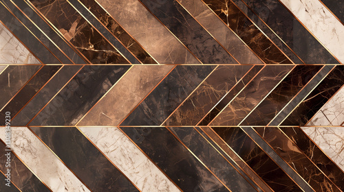Luxurious Geometric Pattern with Gold Lines on Mocha Mousse Background